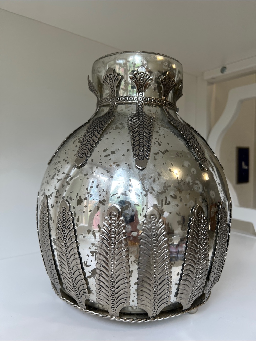 Pottery Barn Madeline Mercury Glass India Metal Large Filigree Vase 11”